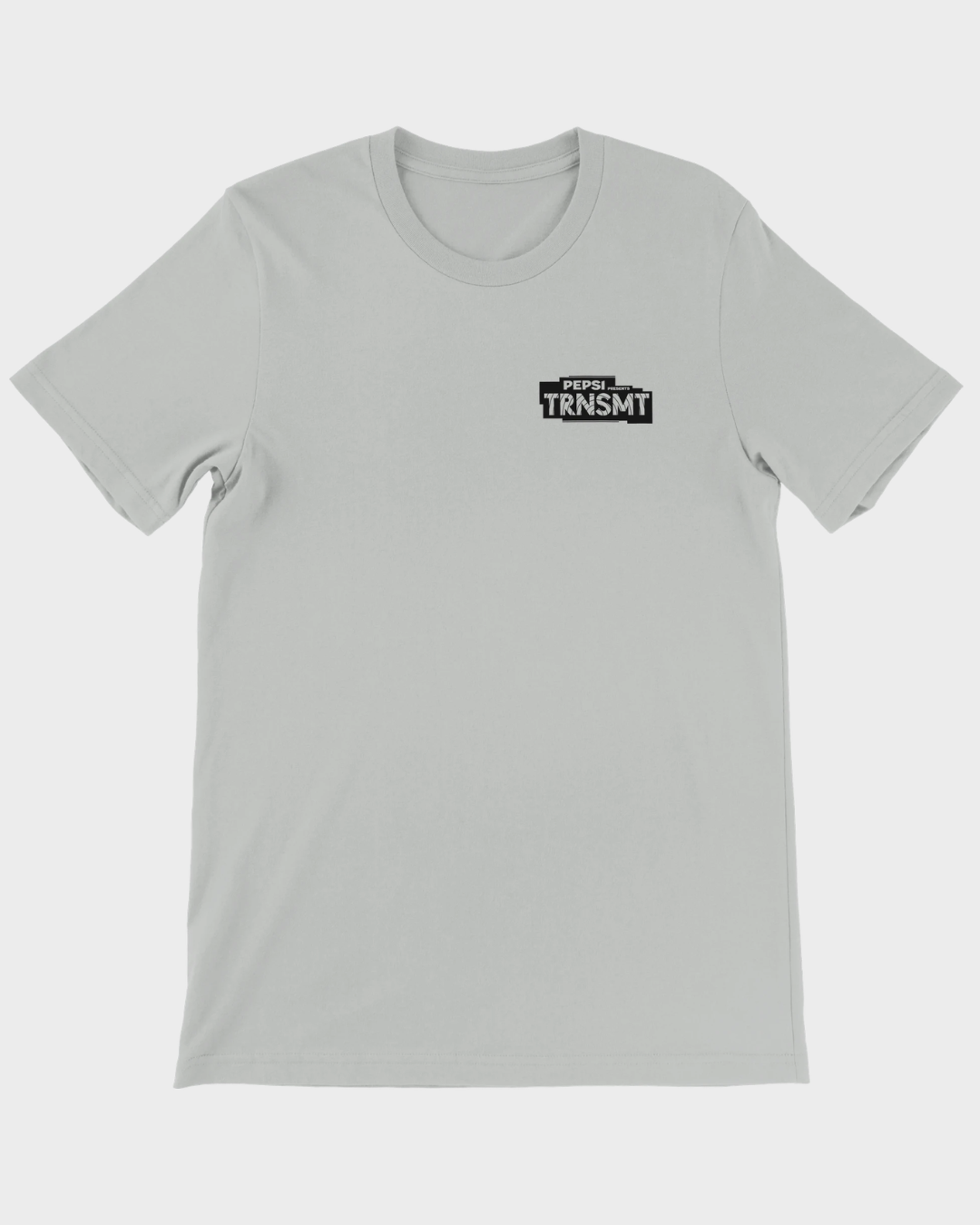 The 2026 Line-Up Grey T-Shirt by TRNSMT Festival is a durable, heavyweight cotton tee with a small black and white Pepsi TRNSMT logo on the left chest—classic fit, light gray color, perfect for any wardrobe.